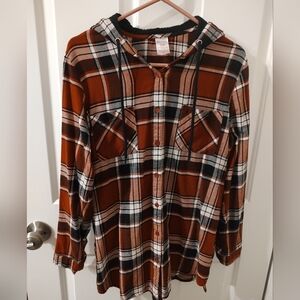 No Boundaries Hooded Plaid Flannel Shirt Juniors Size XL